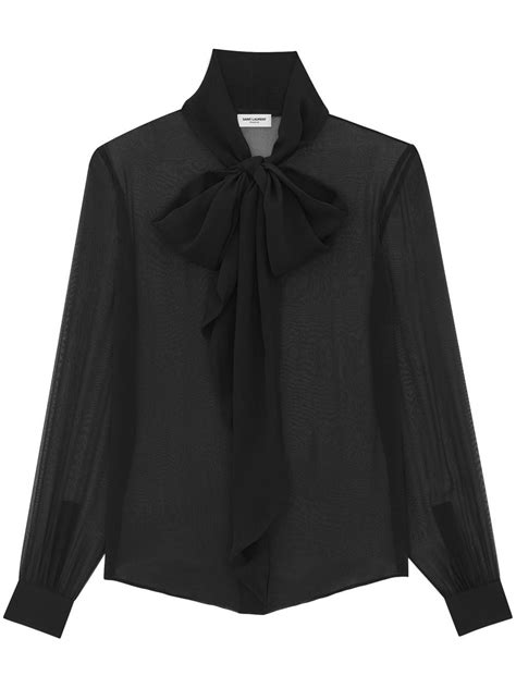 Saint Laurent Men's Silk Shirt with Bow 